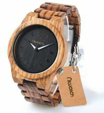 Męski zegarek drewniany Niwatch BASIC na bransolecie - zebrawood