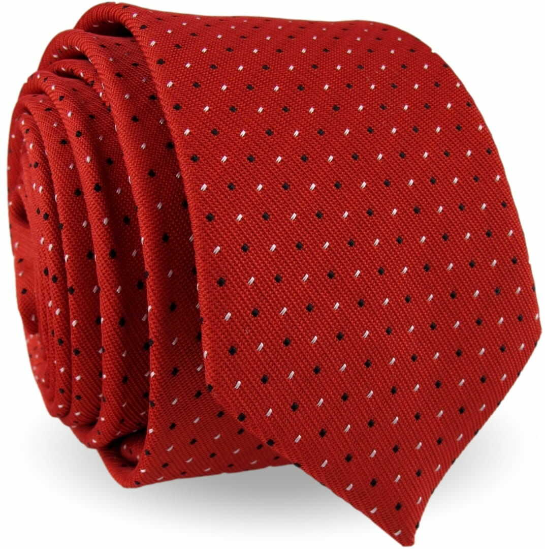 Krawat Męski Elegancki Modny Śledź wąski czerwony we wzorki G592