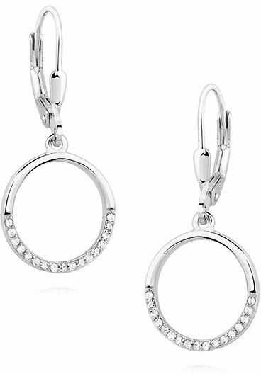 Eleganckie rodowane srebrne wiszące kolczyki celebrytki kółka circle ring cyrkonie srebro 925 Z1456D