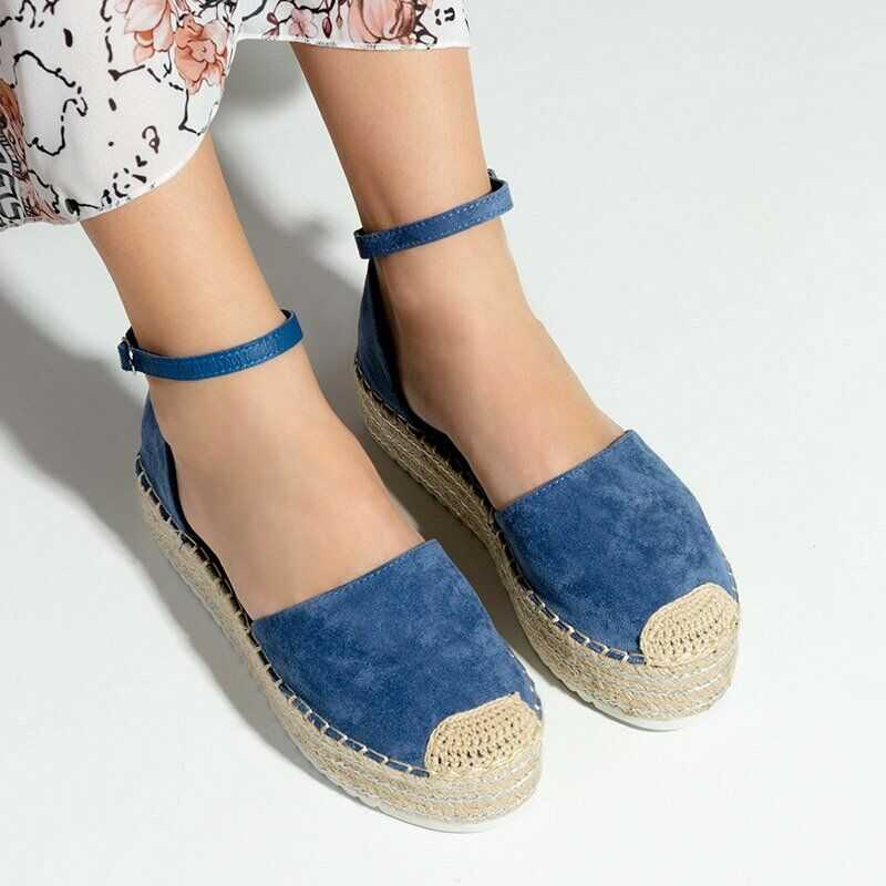 Niebieskie damskie sandały a''la espadryle na platformie Indira - Obuwie