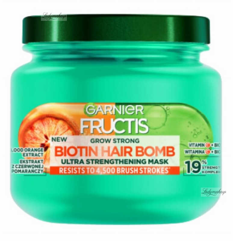 GARNIER - FRUCTIS - GROW STRONG - Biotin Hair Bomb - Ultra Strengthening Mask - Wzmacniająca maska do włosów osłabionych i wypadających - 320 ml