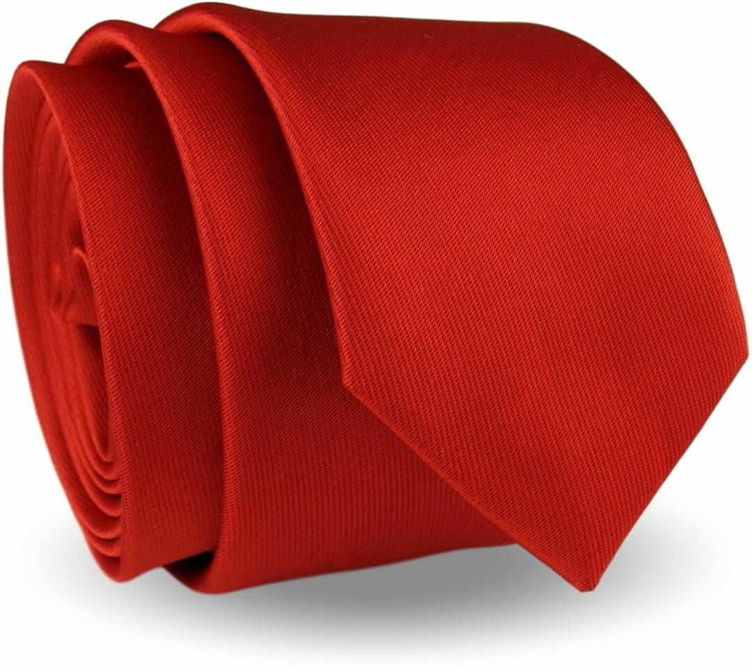 Krawat Męski Elegancki Modny Śledź wąski gładki czerwony makowy G303