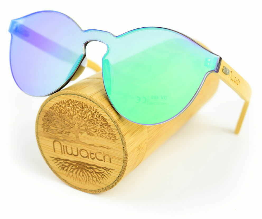 Drewniane okulary przeciwsłoneczne Niwatch Cassiopeia Green Mirror & Bamboo