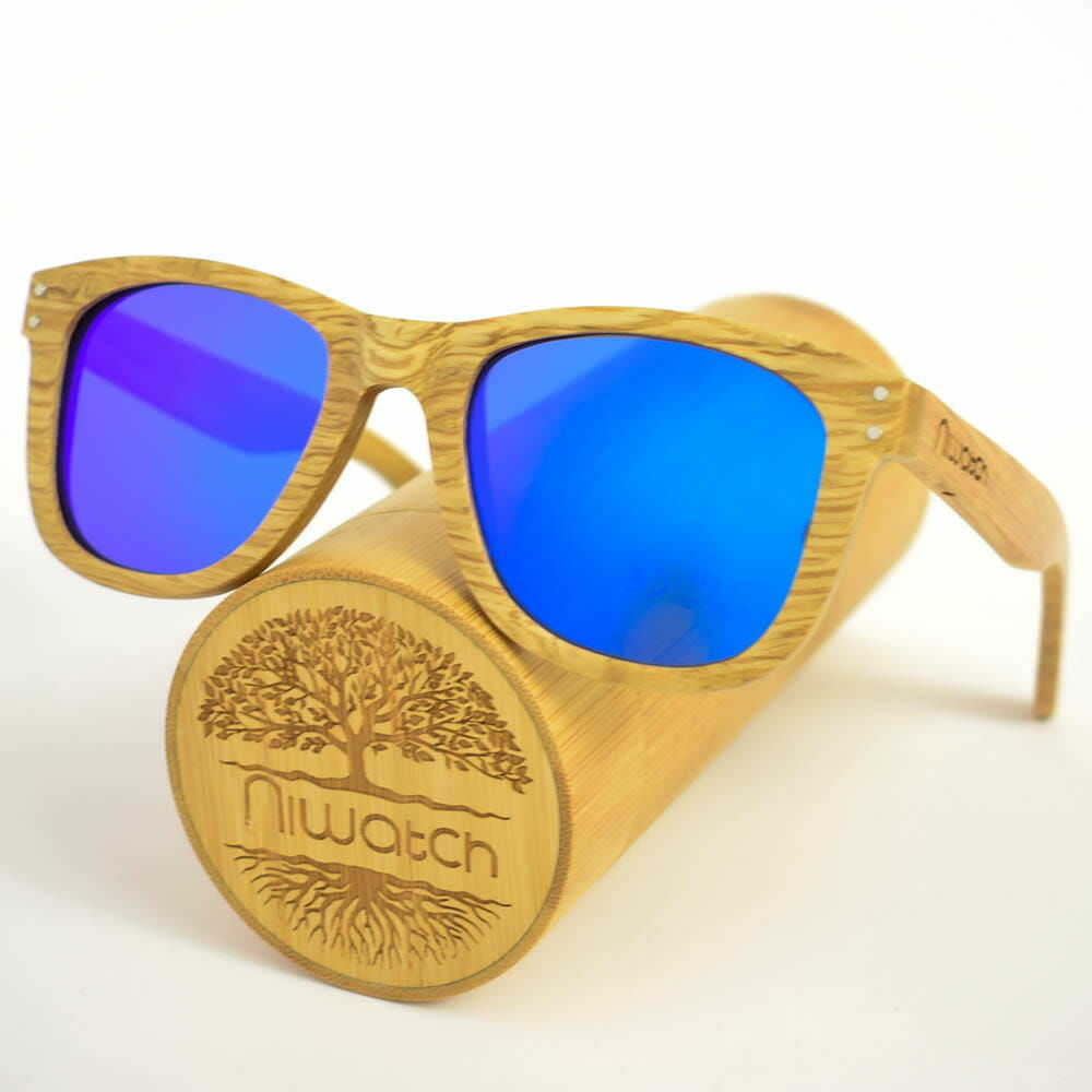 Drewniane okulary przeciwsłoneczne Niwatch Gemini Blue Mirror