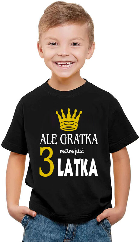 Czarna Koszulka dziecięca urodzinowa Ale Gratka mam 3 Latka