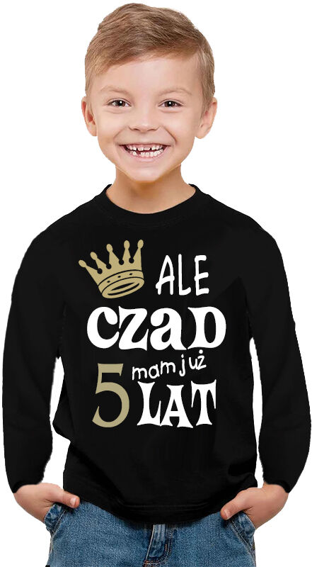 Czarna Koszulka dziecięca na długi rękaw urodzinowa Ale Czad Mam 5 Lat