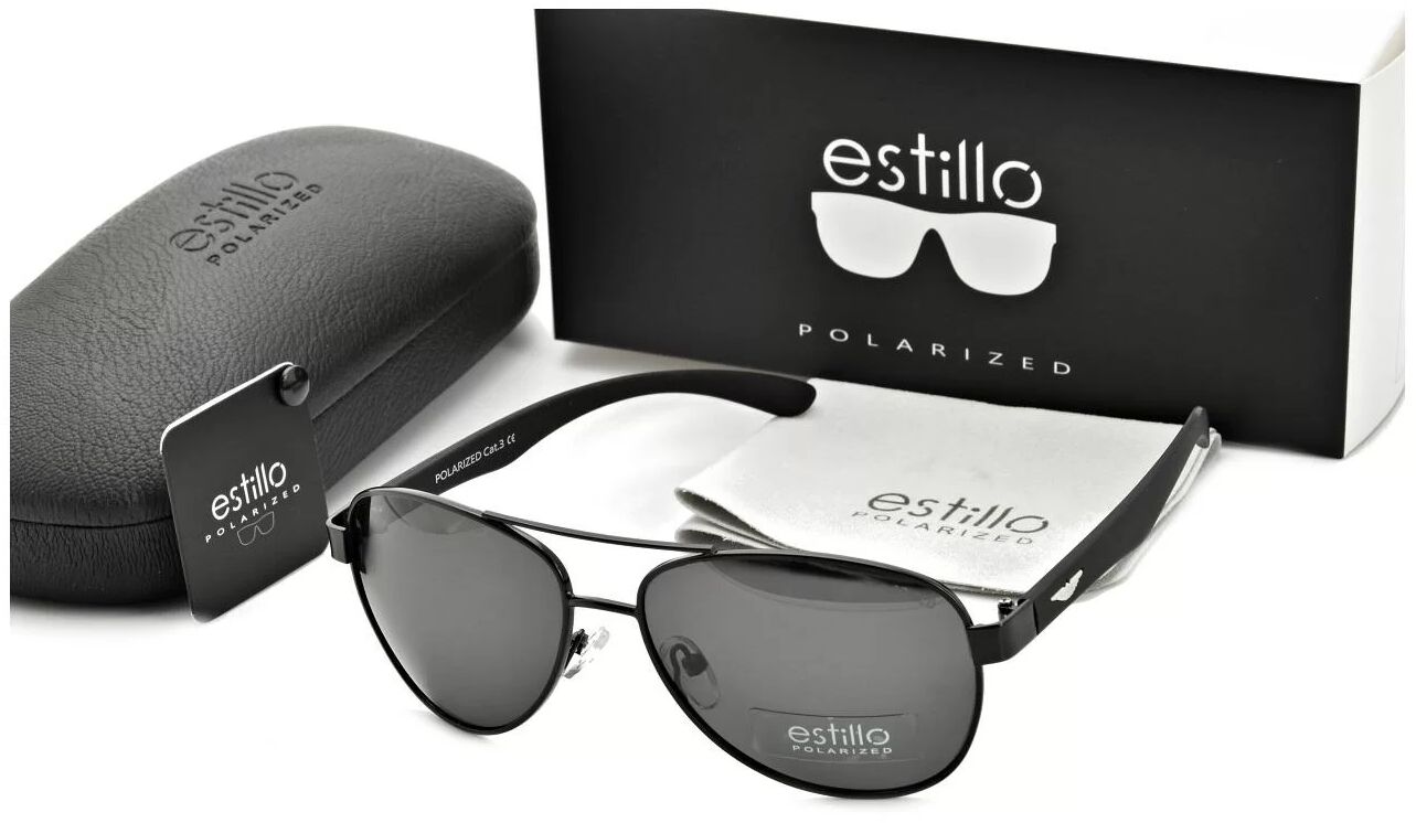 Estillo Czarne okulary Pilotki przeciwsłoneczne z polaryzacją EST-603-1