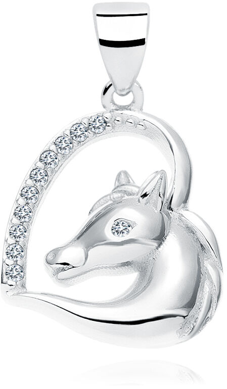 Rodowany srebrny wisior wisiorek serce konik koń horse heart cyrkonia cyrkonie srebro 925