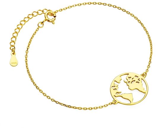 Elegancka pozłacana srebrna bransoleta celebrytka mapa świata srebro 925