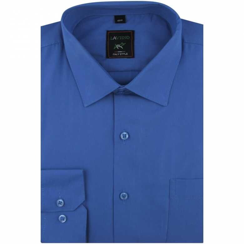 Koszula Męska Elegancka Wizytowa Biznesowa do garnituru gładka niebieska z długim rękawem w kroju REGULAR Laviino C461