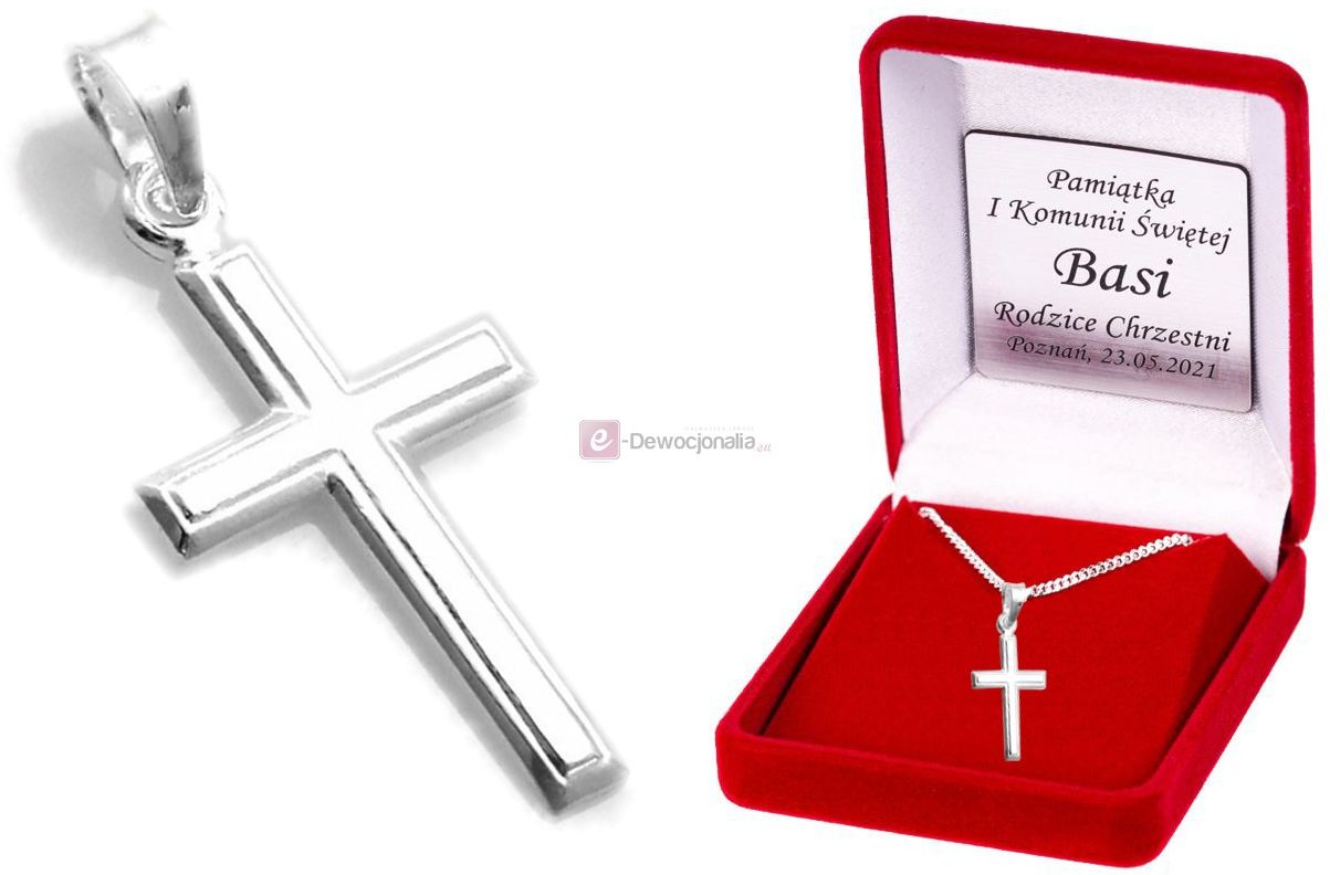 Srebrny krzyżyk i łańcuszek PANCERKA pr. 925 DEDYKACJA - Pamiątka prezent GRAWER