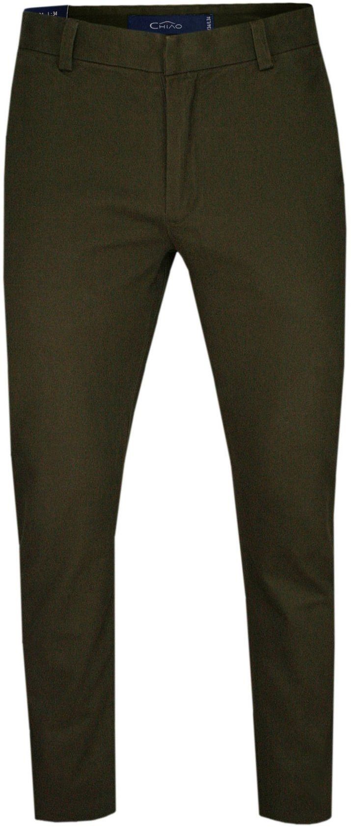 Zielone Bawełniane Spodnie Męskie, CHINOSY -CHIAO- Casualowe, Stylowe, Oliwkowe SPCHIAOM3B03braz