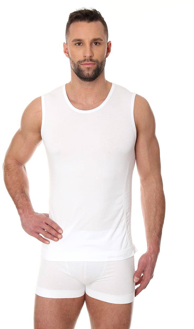Bezszwowa koszulka męska Brubeck Comfort Cotton SL00068 biała