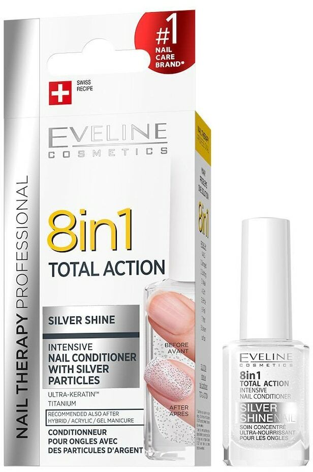 Eveline Cosmetics Nail Therapy Professional Skoncentrowana odżywka do paznokci z drobinkami srebra 8w1 nagelpflegeset 12.0 ml