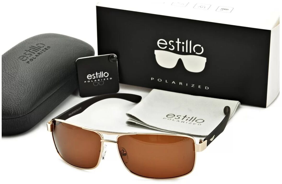 Estillo Brązowe Męskie okulary przeciwsłoneczne z polaryzacją EST-609-2
