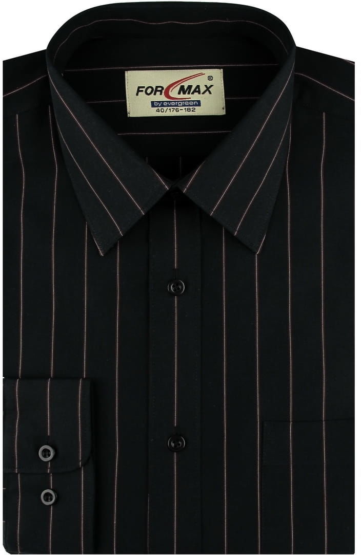 Koszula Męska Elegancka Wizytowa do garnituru czarna w paski z długim rękawem w kroju REGULAR For Max F022