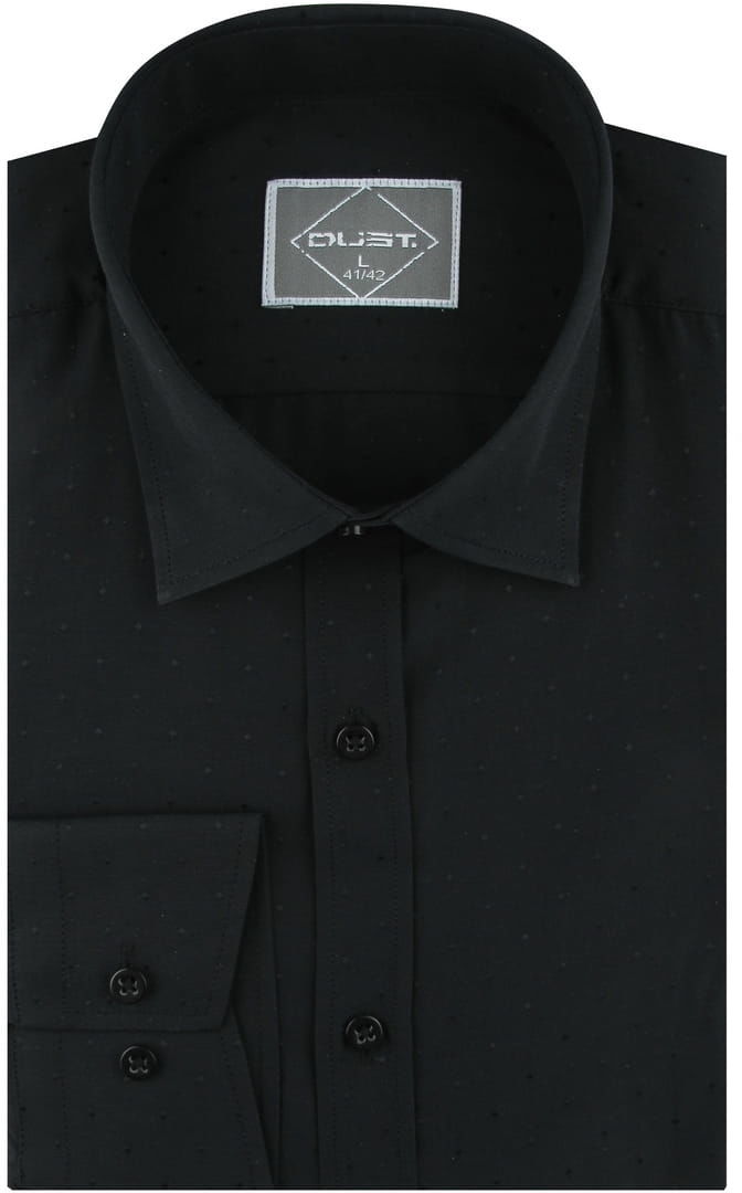 Koszula Męska Elegancka Wizytowa do garnituru czarna w delikatne kropki z długim rękawem w kroju SLIM FIT Dust B327