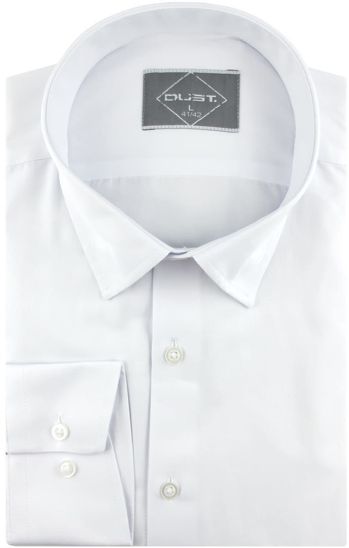 Koszula Męska Elegancka Wizytowa do garnituru gładka biała z długim rękawem w kroju SLIM FIT Dust B329