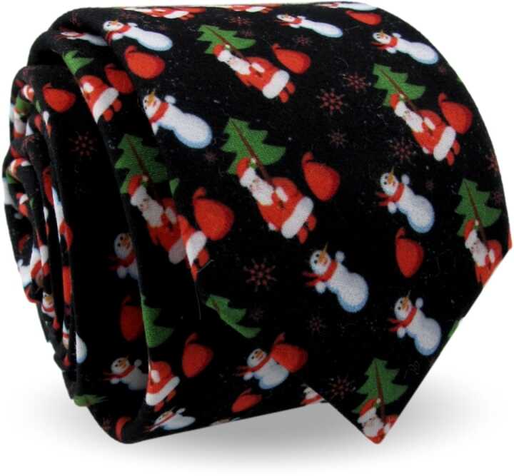 Krawat Męski Elegancki Świąteczny na Święta Bożego Narodzenia czarny z motywem Świątecznym G671