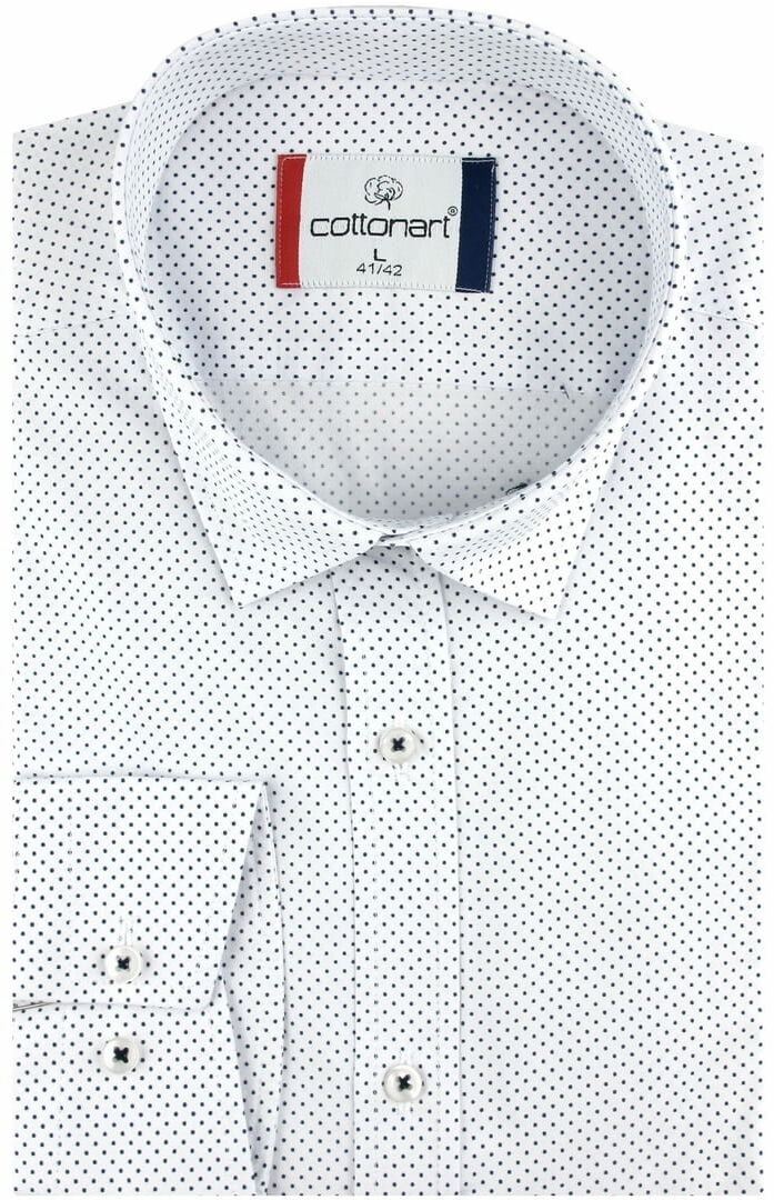 Duża Koszula Męska Elegancka Wizytowa do garnituru biała w kropki z długim rękawem Duże rozmiary Cottonart C151