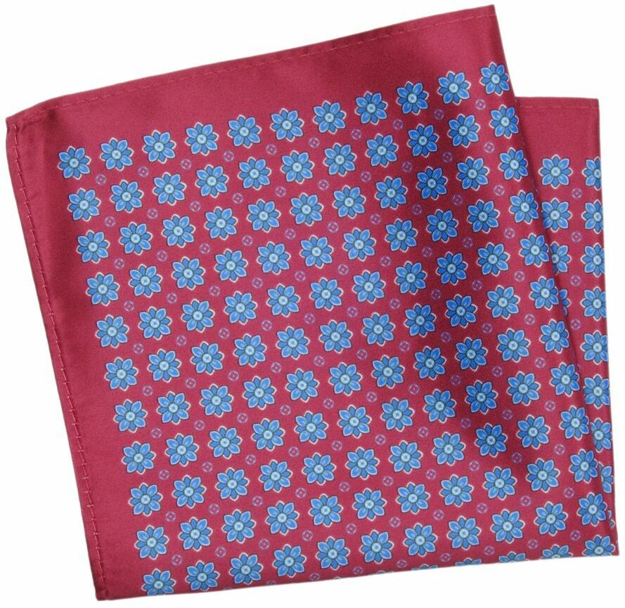 Poszetka Męska ALTIES, Czerwona w Niebieskie Kwiatki, Motyw Roślinny, Męska, Elegancka POSZALTTANIA0663
