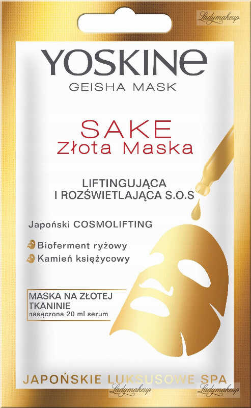 Yoskine - Geisha Mask - Sake - Złota maska liftingująca i rozświetlająca S.O.S na tkaninie - 20 ml