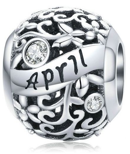 Rodowany srebrny charms do pandora miesiąc kwiecień month april cyrkonie srebro 925 CHARM217