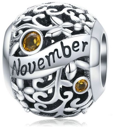 Rodowany srebrny charms do pandora miesiąc listopad month november cyrkonie srebro 925 CHARM224