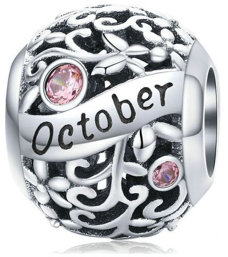 Rodowany srebrny charms do pandora miesiąc październik month october cyrkonie srebro 925 CHARM223