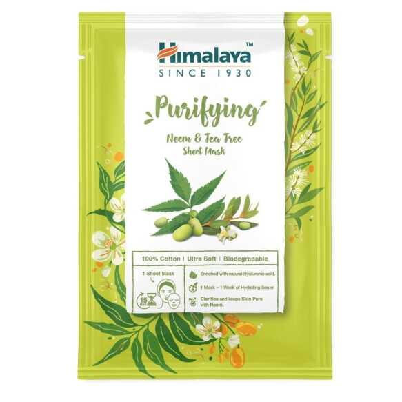 Oczyszczająca Maska do twarzy w płachcie z neem i drzewem herbacianym, HIMALAYA