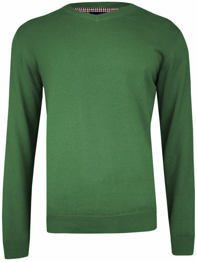 Sweter w Serek, Zielony (V-neck) Klasyczny, Męski, Elegancki - Adriano Guinari SWADGAW19darkivy