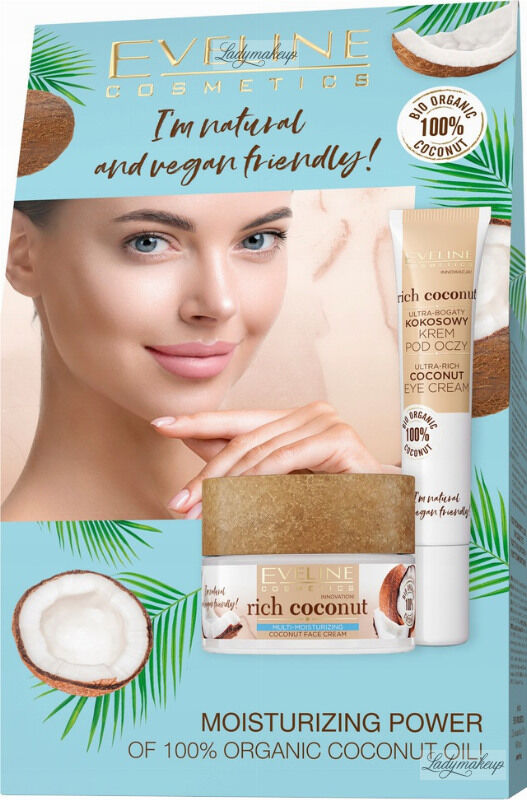 Eveline Cosmetics - RICH COCONUT - MOISTURIZING POWER - Zestaw prezentowy do pielęgnacji twarzy - Nawilżający krem kokosowy do twarzy 50 ml + Krem pod oczy 20 ml