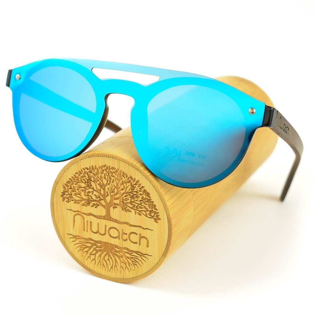 Drewniane okulary przeciwsłoneczne Niwatch Volans Blue Mirror