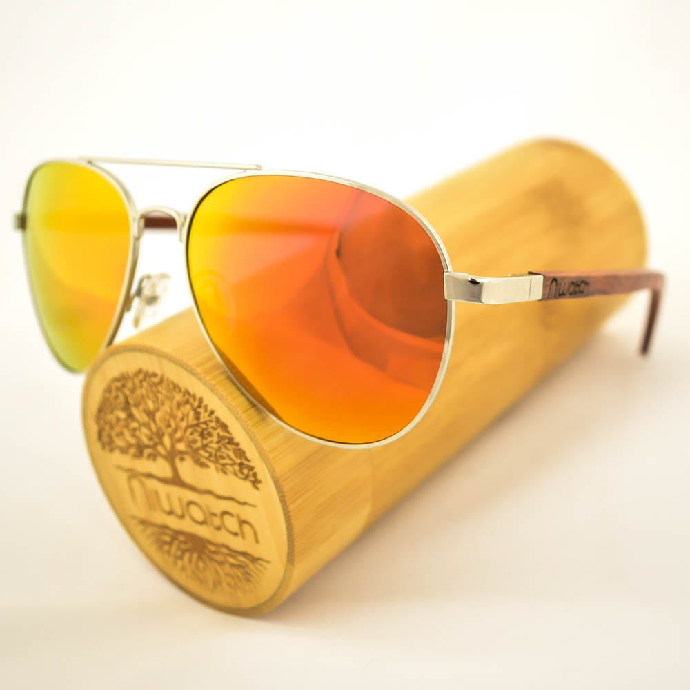 Drewniane okulary przeciwsłoneczne Niwatch Musca Orange Mirror