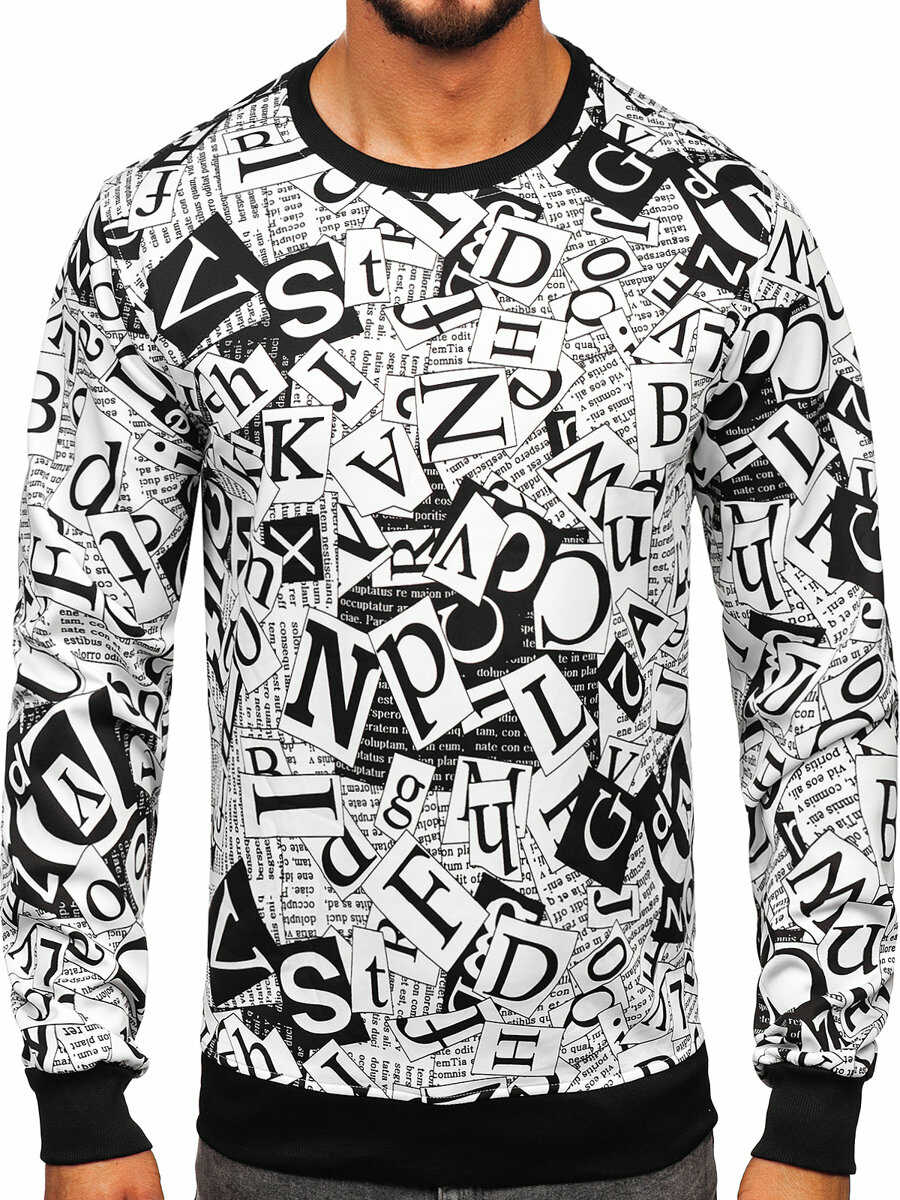 Czarno-biała bluza męska bez kaptura z nadrukiem Denley 8B1135