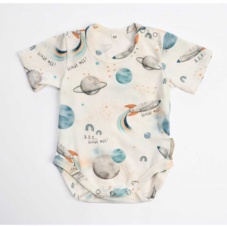 Baby in world Body niemowlęce z krótkim rękawem bawełniane Kosmos ecru, Rozmiar: 80/86