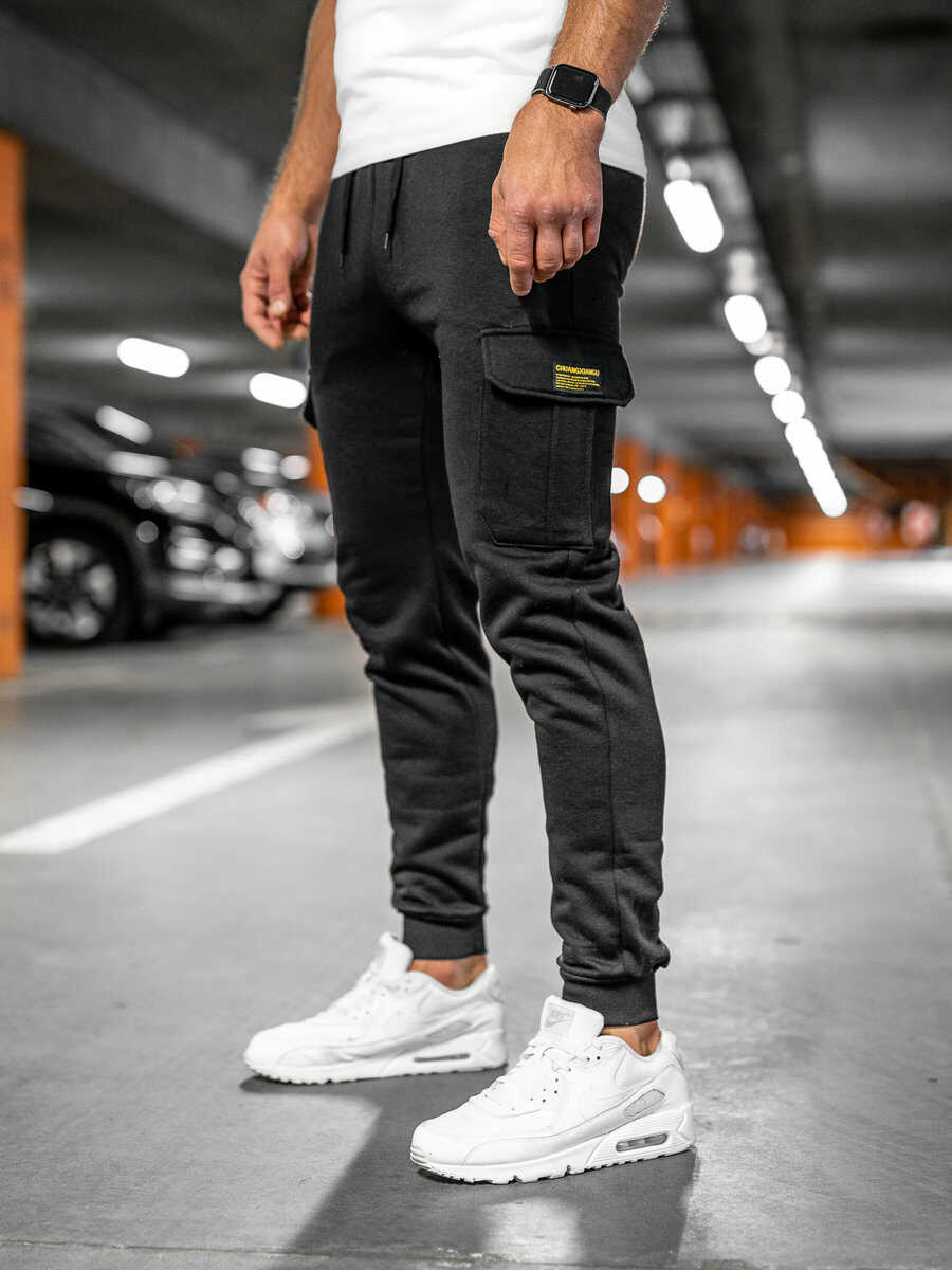 Czarne bojówki spodnie męskie joggery dresowe Denley JX8709A