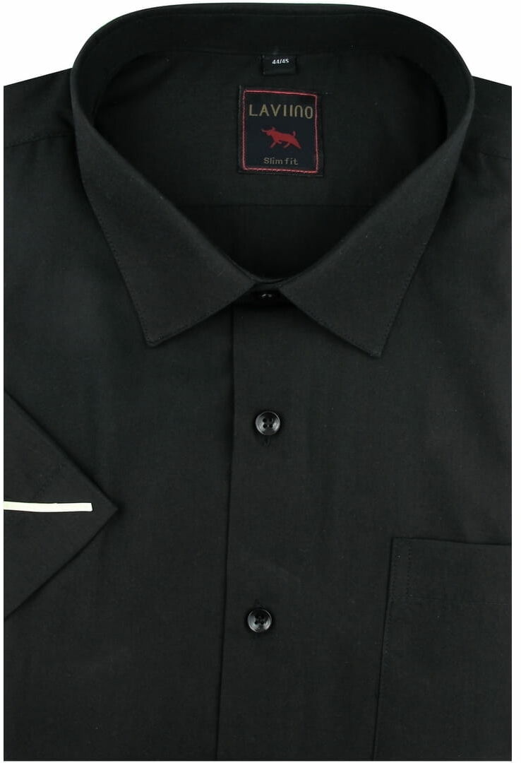 Koszula Męska Elegancka Wizytowa do garnituru gładka czarna z krótkim rękawem w kroju SLIM FIT Laviino N460