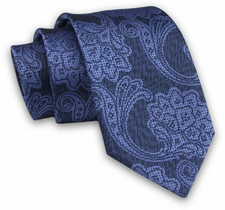 Granatowo-Niebieski Elegancki Męski Krawat -ALTIES- 7cm, Stylowy, Klasyczny, Wzór Orientalny, Kwiaty KRALTS0454