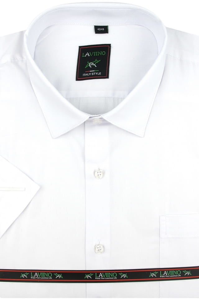 Koszula Męska Laviino Elegancka Wizytowa do garnituru gładka biała z krótkim rękawem w kroju REGULAR K941