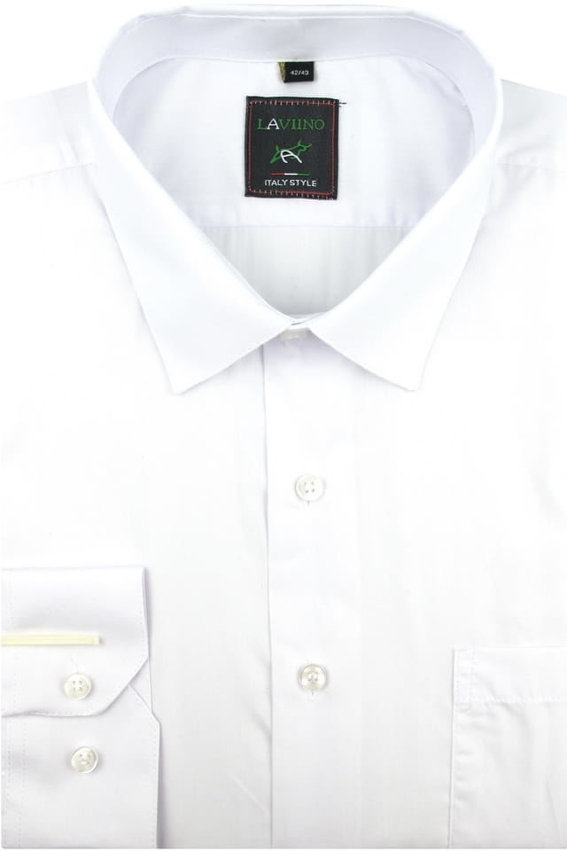 Koszula Męska Elegancka Wizytowa Biznesowa do garnituru Laviino gładka biała z długim rękawem w kroju REGULAR A173