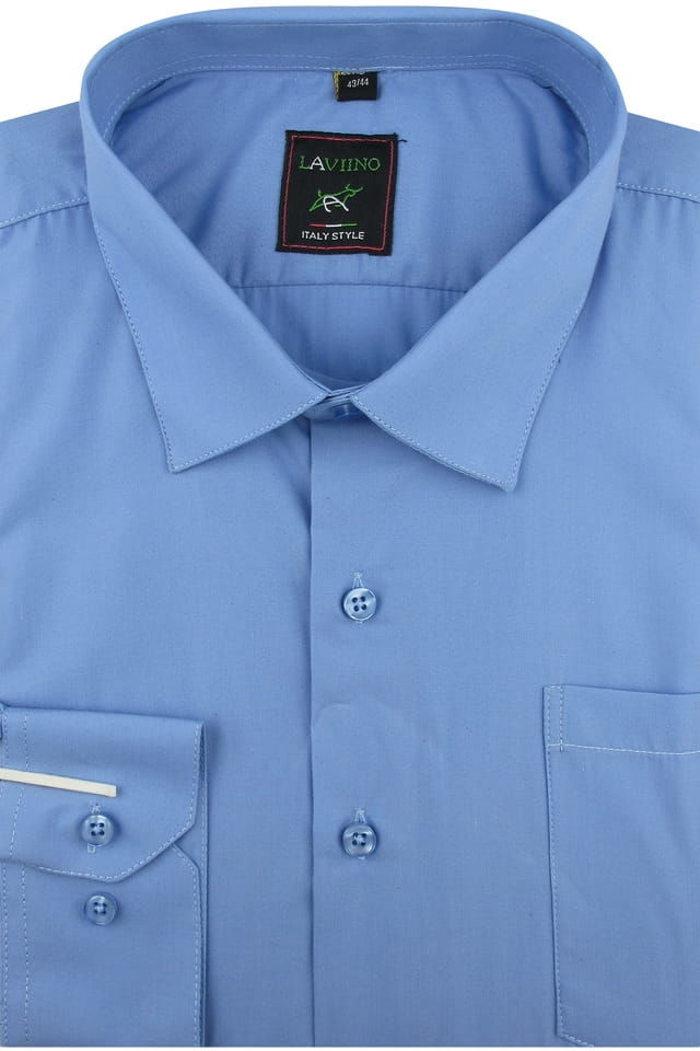 Koszula Męska Elegancka Wizytowa Biznesowa do garnituru Laviino gładka niebieska z długim rękawem w kroju REGULAR A176