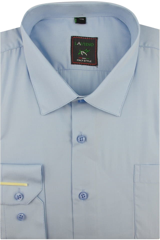 Duża Koszula Męska Elegancka Wizytowa Biznesowa do garnituru Laviino gładka błękitna z długim rękawem Duże rozmiary A181