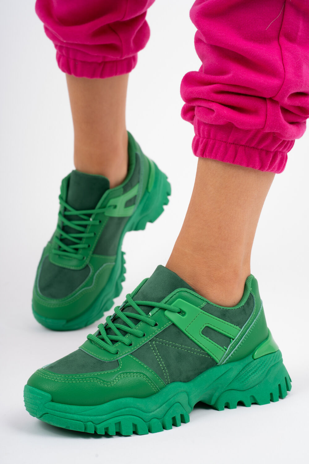 Zielone buty sportowe damskie na wyższej podeszwie Alma