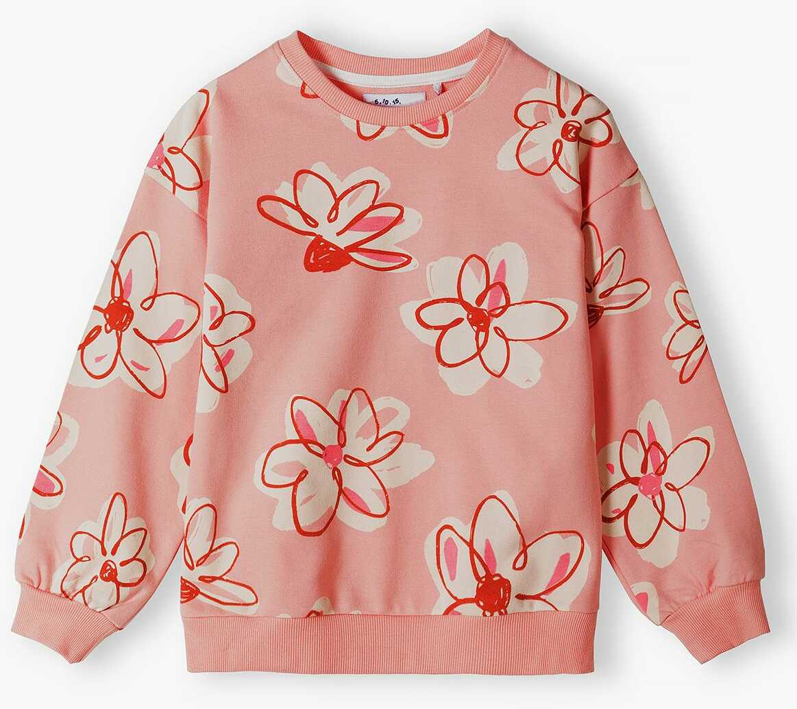Bluza dresowa dziewczęca - różowa w kwiatki