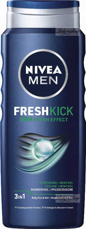 Nivea - Men - Fresh Kick - 24h Fresh Effect - 3in1 Shower Gel - Chłodzący żel pod prysznic 3w1 dla mężczyzn - 500 ml
