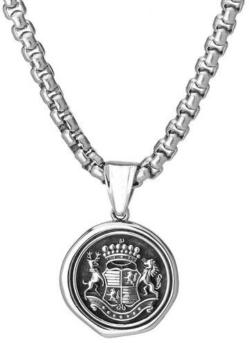 Medalion z pieczęcią rodową, herbem wisiorek męski na grubym łańcuchu