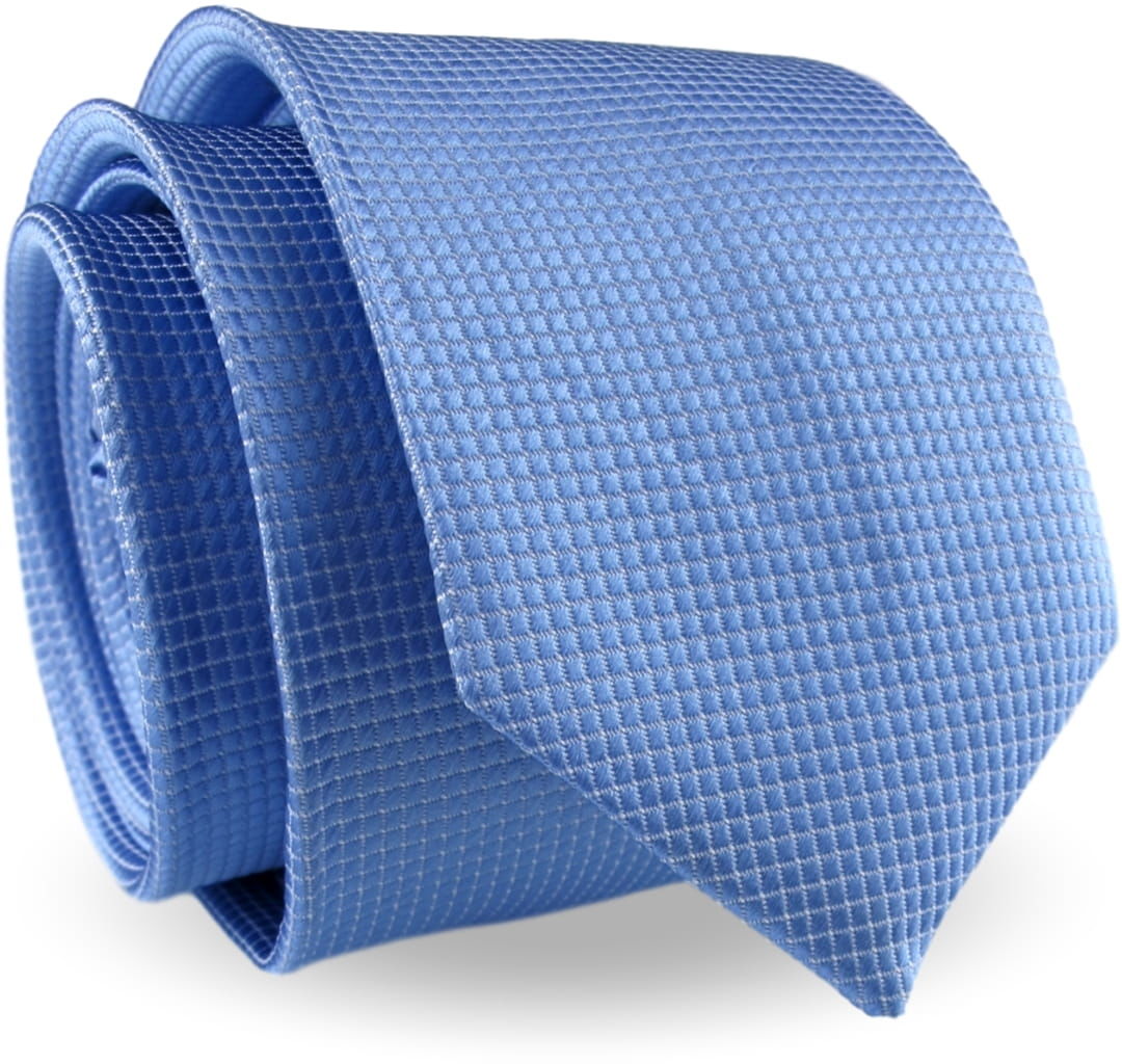 Krawat Męski Elegancki Modny Klasyczny szeroki błękitny jasny niebieski w delikatną kratkę G331