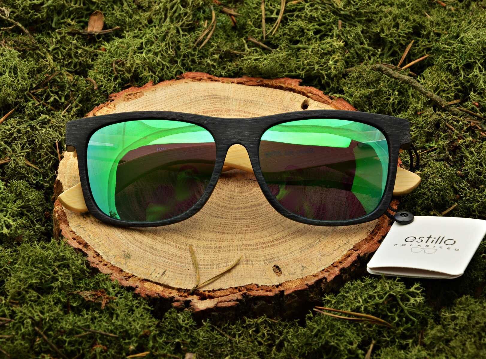 Estillo Drewniane okulary przeciwsłoneczne polaryzacyjne lustrzane EST-406A