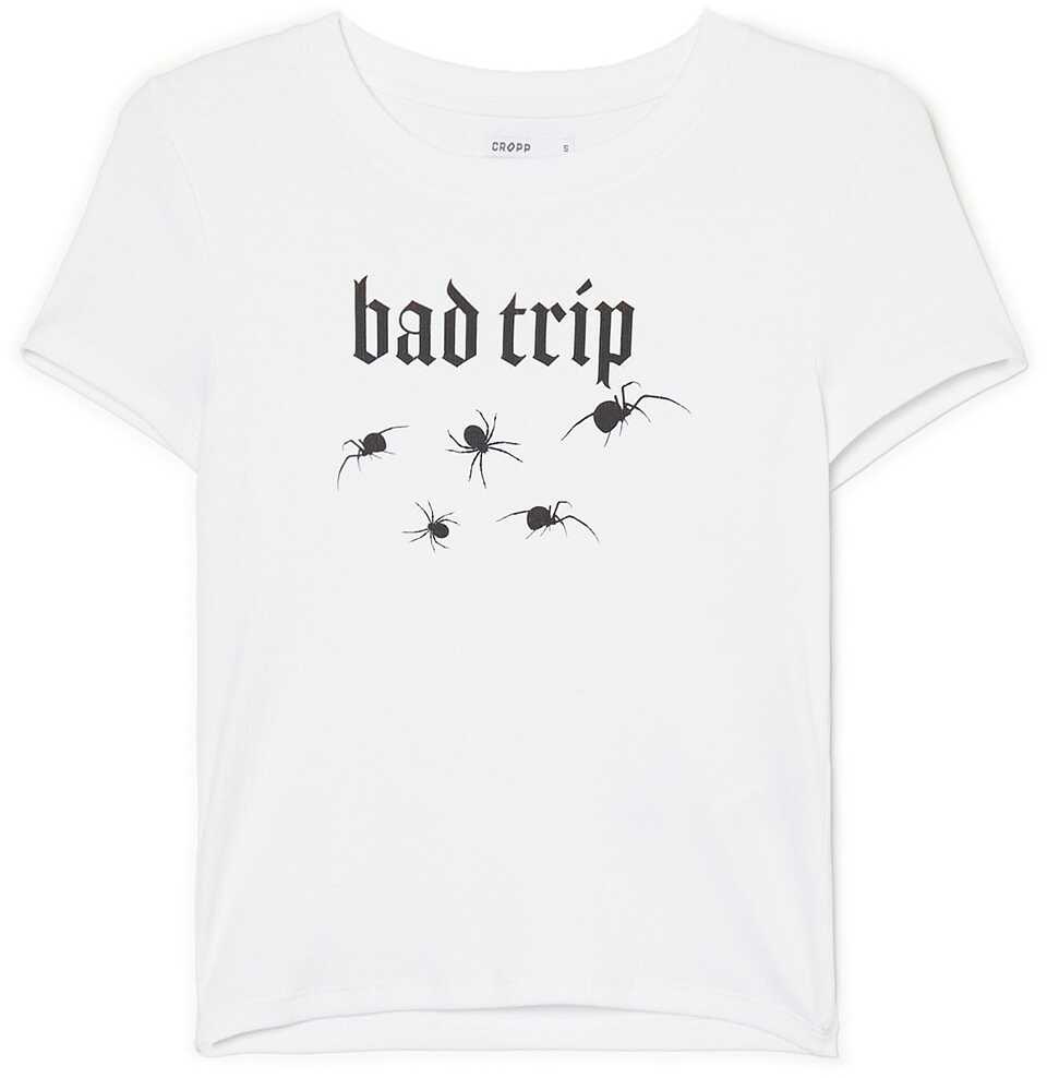 Cropp - Biały t-shirt crop z nadrukiem - Biały